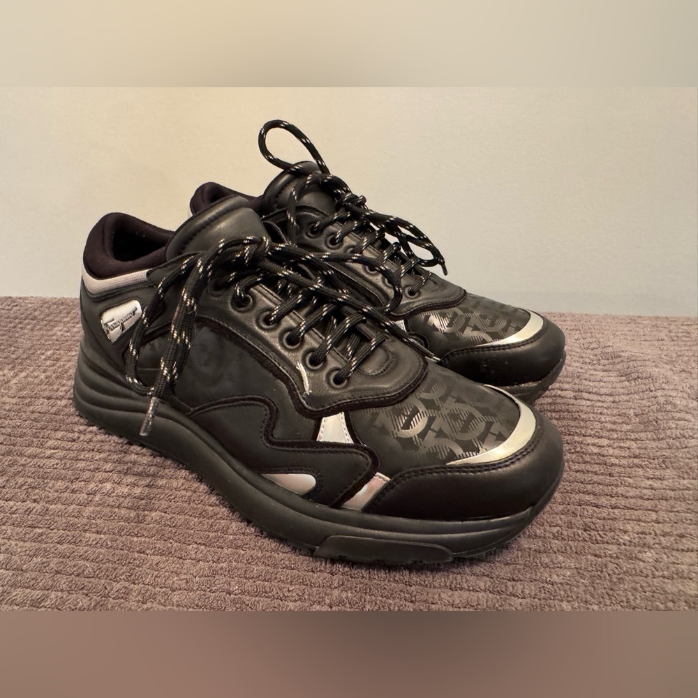 Salvatore Ferragamo Black and Silver Sneakers